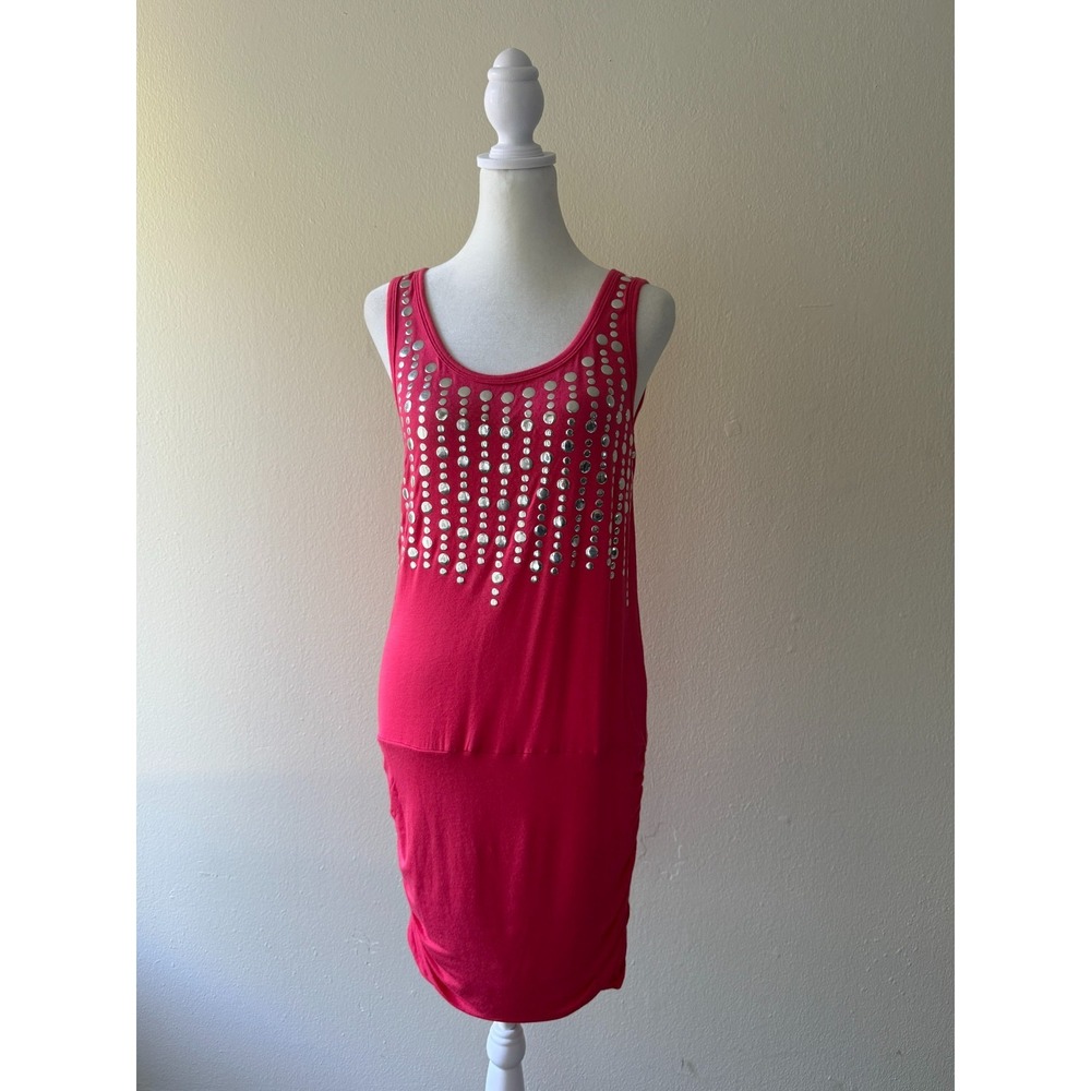 Umgee USA Sz M Pink Sleeveless Tank Dress Silver Studded Back Tie Party Clubwear